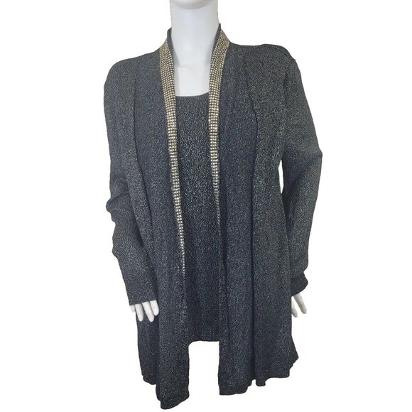 Ruby Rd. Tops - Ruby Rd Women's Size L Layered Look Jkt Top Combo Black Gold Sparkle Stretch 34